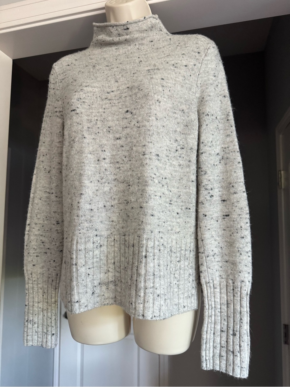 Madewell Speckled Merino Wool Blend Mock Neck Sweater Gray Size M Minimalist